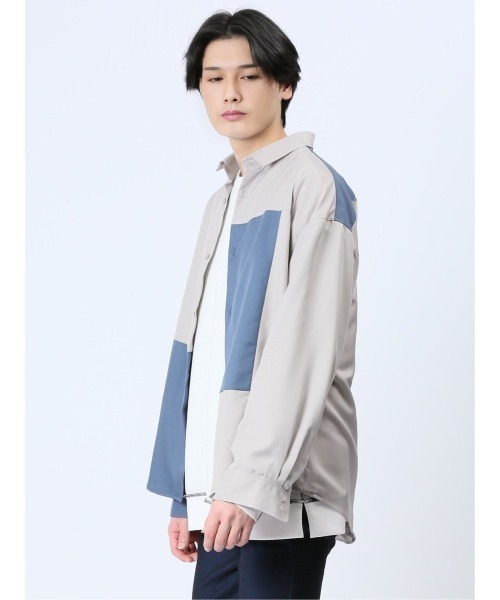 TAKA-Q（タカキュー）の「クレイジー切替 レギュラーカラー長袖BIGシャツ（シャツ/ブラウス・メンズ・ブルー/ブラック/ホワイト・MEDIUM/LARGE）」の18枚目の写真