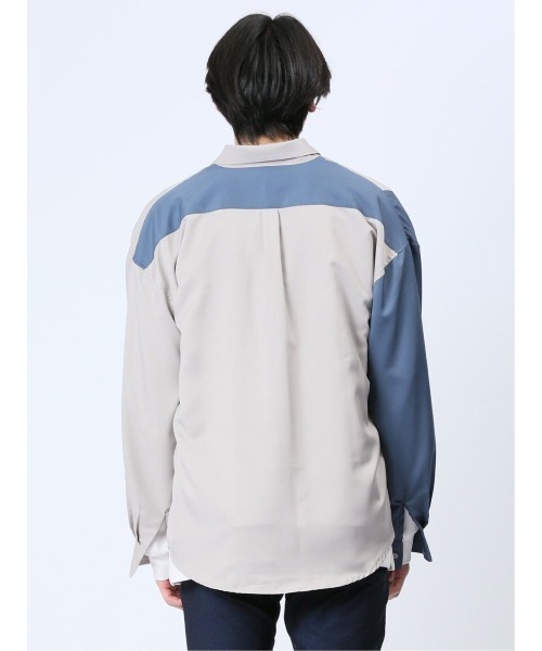 TAKA-Q（タカキュー）の「クレイジー切替 レギュラーカラー長袖BIGシャツ（シャツ/ブラウス・メンズ・ブルー/ブラック/ホワイト・MEDIUM/LARGE）」の19枚目の写真