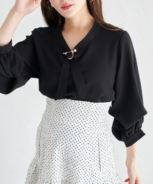 tocco closet(トッコ クローゼット)の「【ZOZO限定】2WAYスリーブブラウス(シャツ/ブラウス・レディース・オフホワイト/ドット/その他/ブラック・M)」の4枚目の写真