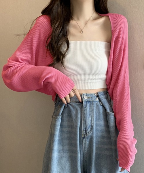 Miniministore(ミニミニストア)の「サマーカーディガン長袖ショート丈 ボレロ(カーディガン/ボレロ・レディース・ブラック/ホワイト/フューシャピンク/アイボリー・FREE)」の4枚目の写真