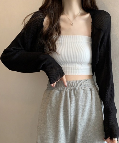 Miniministore(ミニミニストア)の「サマーカーディガン長袖ショート丈 ボレロ(カーディガン/ボレロ・レディース・ブラック/ホワイト/フューシャピンク/アイボリー・FREE)」の3枚目の写真