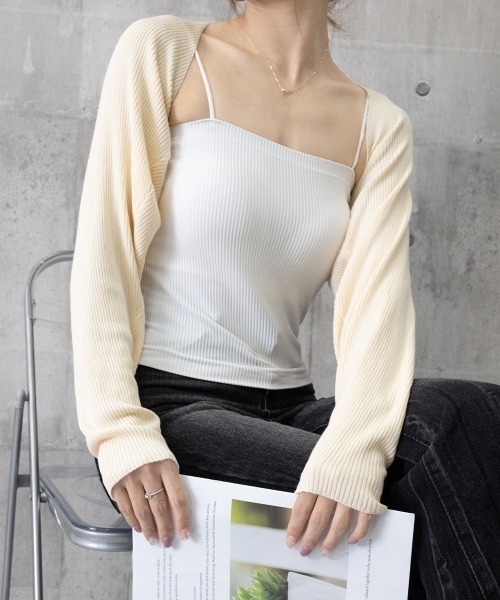 Miniministore(ミニミニストア)の「サマーカーディガン長袖ショート丈 ボレロ(カーディガン/ボレロ・レディース・ブラック/ホワイト/フューシャピンク/アイボリー・FREE)」の12枚目の写真