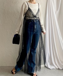 She's Closet（シーズクローゼット）の「シアーレイヤードロング丈ボリュームメッシュチュールキャミワンピース【無地/ドット柄】（ワンピース）」