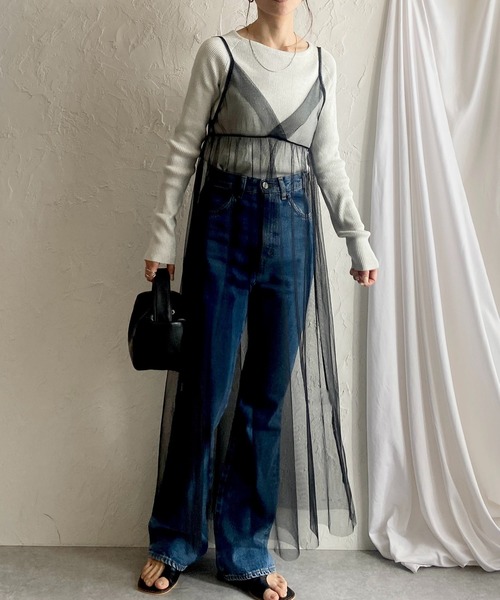 ボリュームメッシュキャミソールワンピース She's Closet（シーズクローゼット）の「シアーレイヤードロング