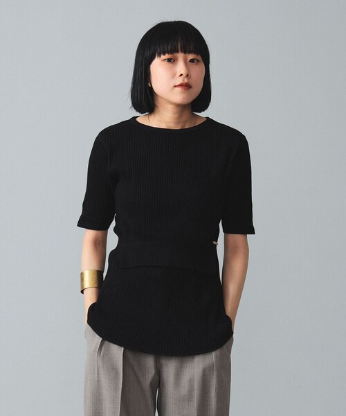 BEAMS BOY(ビームスボーイ)の「maturely / Rib Gimmick Short Sleeves(Tシャツ/カットソー・レディース・ホワイト/ブラック・ONE SIZE)」の2枚目の写真