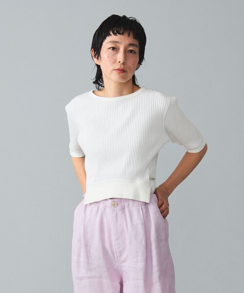 BEAMS BOY(ビームスボーイ)の「maturely / Rib Gimmick Short Sleeves(Tシャツ/カットソー・レディース・ホワイト/ブラック・ONE SIZE)」の5枚目の写真