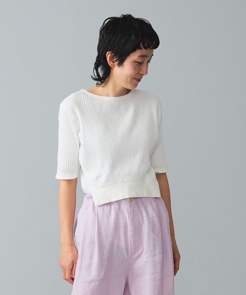 BEAMS BOY(ビームスボーイ)の「maturely / Rib Gimmick Short Sleeves(Tシャツ/カットソー・レディース・ホワイト/ブラック・ONE SIZE)」の6枚目の写真