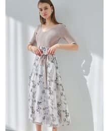 MERCURYDUO | チュール刺繍カシュクールニットドッキングワンピース(ワンピース)