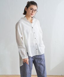 リネンコットンバンドカラーシャツ
