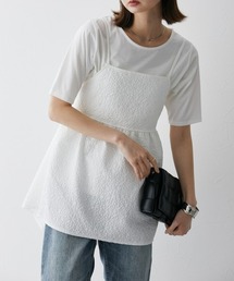 ふくれジャガードキャミソール+無地Tシャツ　2点セット