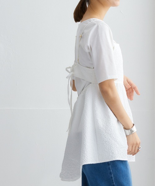 nissen(ニッセン)の「ふくれジャガードキャミソール+無地Tシャツ 2点セット(キャミソール・レディース・ブラック/オフホワイト・S/M/L/LL)」の3枚目の写真