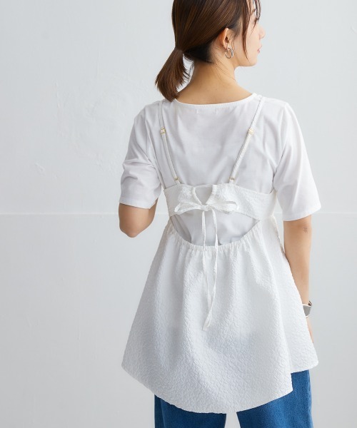 nissen(ニッセン)の「ふくれジャガードキャミソール+無地Tシャツ 2点セット(キャミソール・レディース・ブラック/オフホワイト・S/M/L/LL)」の4枚目の写真