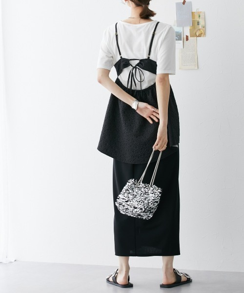 nissen(ニッセン)の「ふくれジャガードキャミソール+無地Tシャツ 2点セット(キャミソール・レディース・ブラック/オフホワイト・S/M/L/LL)」の18枚目の写真