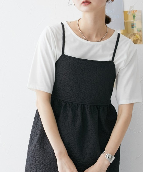 nissen(ニッセン)の「ふくれジャガードキャミソール+無地Tシャツ 2点セット(キャミソール・レディース・ブラック/オフホワイト・S/M/L/LL)」の9枚目の写真