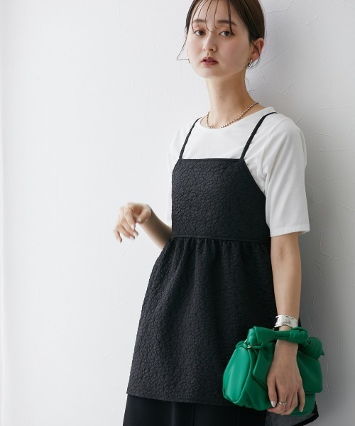 nissen(ニッセン)の「ふくれジャガードキャミソール+無地Tシャツ 2点セット(キャミソール・レディース・ブラック/オフホワイト・S/M/L/LL)」の15枚目の写真