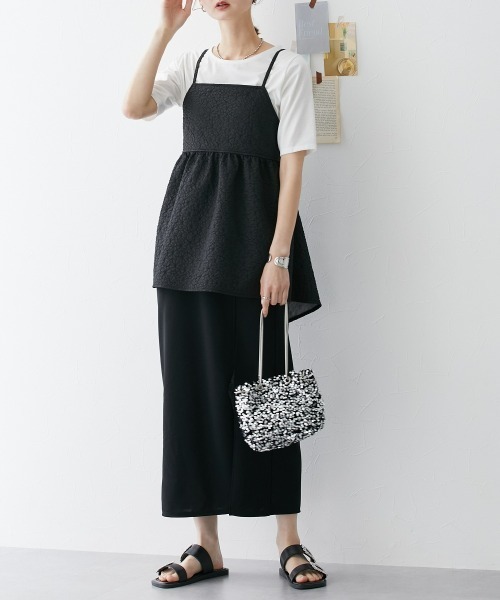 nissen(ニッセン)の「ふくれジャガードキャミソール+無地Tシャツ 2点セット(キャミソール・レディース・ブラック/オフホワイト・S/M/L/LL)」の16枚目の写真