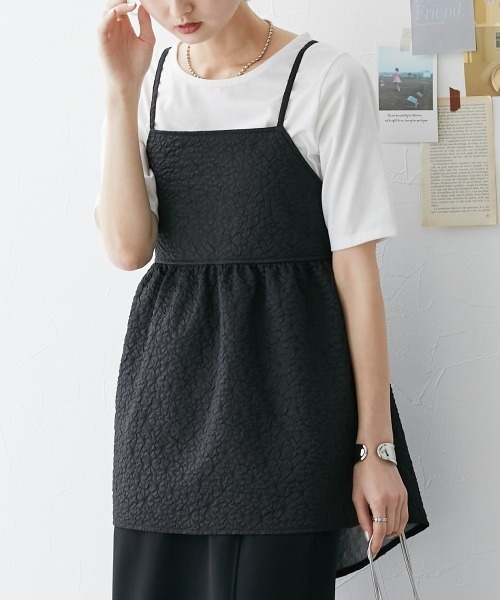 nissen(ニッセン)の「ふくれジャガードキャミソール+無地Tシャツ 2点セット(キャミソール・レディース・ブラック/オフホワイト・S/M/L/LL)」の10枚目の写真