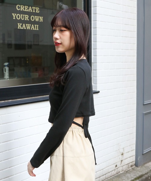 3.3 Field Trip (3.3フィールドトリップ)の「3.3 Field Trip/ソリッドカット バックリボン長袖Tシャツ 2103076(Tシャツ/カットソー・レディース・ブラック/ホワイト・FREE)」の6枚目の写真