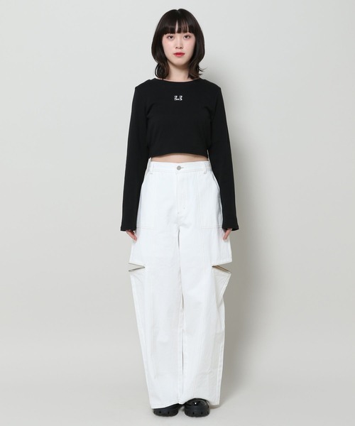 3.3 Field Trip (3.3フィールドトリップ)の「3.3 Field Trip/ソリッドカット バックリボン長袖Tシャツ 2103076(Tシャツ/カットソー・レディース・ブラック/ホワイト・FREE)」の13枚目の写真