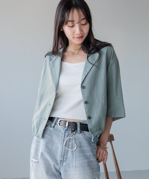 LOWRYS FARM(ローリーズファーム)の「ノルマンディショートシャツSS 986519(シャツ/ブラウス・レディース・イエロー/アイボリー/チャコールグレー/ブルー/ブラウン・FREE)」の4枚目の写真