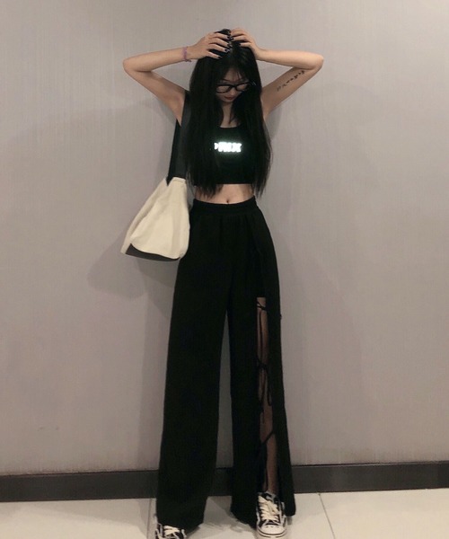 SHEPP（シープ）の「アシンメトリースリット リボンパンツ（その他パンツ・レディース・ブラック・L/M/XL）」の6枚目の写真