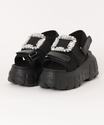 【厚底】ビジュー付きダブルベルトスポーツサンダル 372