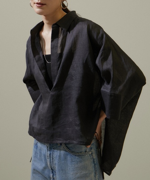 SALON adam et rope'(サロン アダム エ ロペ)の「シアーリネンドロストドルマンシャツ(シャツ/ブラウス・レディース・オフホワイト/ブルー/ブラック・FREE)」の19枚目の写真