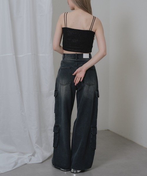 RAY CASSIN（レイカズン）の「ラメショート丈キャミソール（キャミソール・レディース・ブラック/シルバー・FREE）」の6枚目の写真