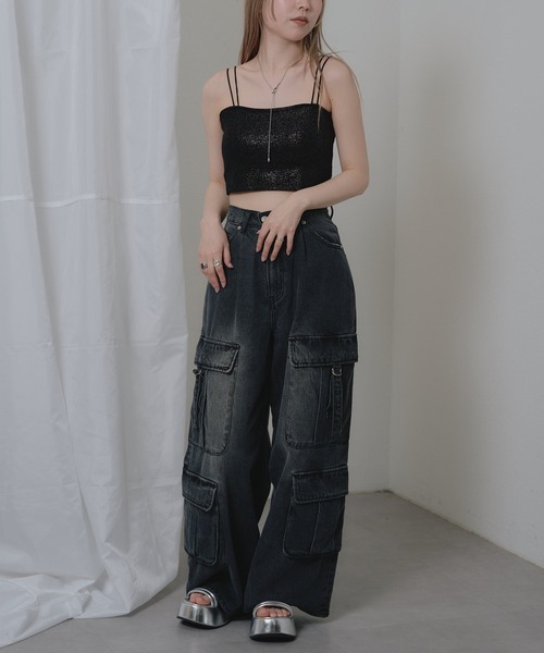 RAY CASSIN（レイカズン）の「ラメショート丈キャミソール（キャミソール・レディース・ブラック/シルバー・FREE）」の7枚目の写真