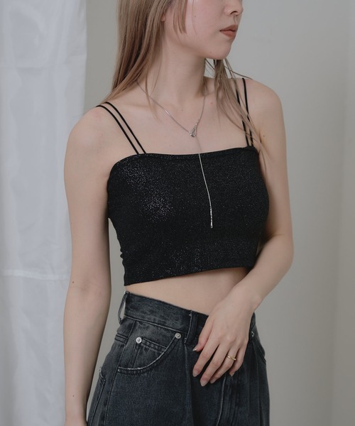 RAY CASSIN（レイカズン）の「ラメショート丈キャミソール（キャミソール・レディース・ブラック/シルバー・FREE）」の8枚目の写真