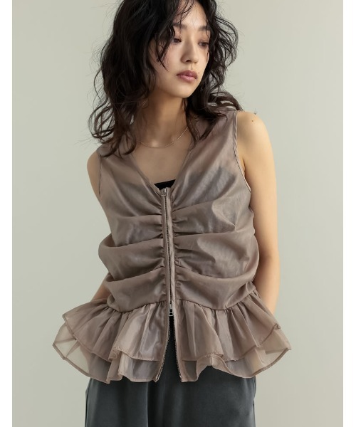 Re:EDIT（リエディ）の「オーガンジーダブルジップフレアベスト（ベスト・レディース・ホワイト/ブラック/ベージュ・MEDIUM/LARGE）」の3枚目の写真