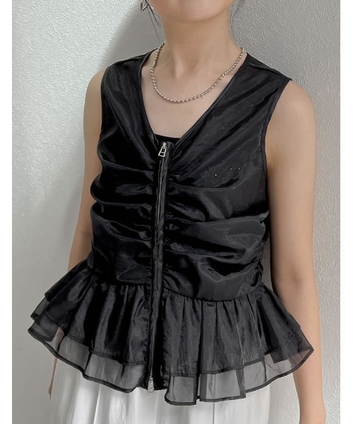 Re:EDIT（リエディ）の「オーガンジーダブルジップフレアベスト（ベスト・レディース・ホワイト/ブラック/ベージュ・MEDIUM/LARGE）」の22枚目の写真