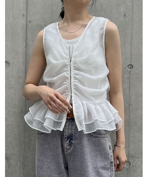 Re:EDIT（リエディ）の「オーガンジーダブルジップフレアベスト（ベスト・レディース・ホワイト/ブラック/ベージュ・MEDIUM/LARGE）」の13枚目の写真