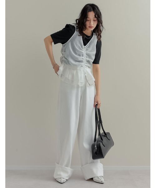 Re:EDIT（リエディ）の「オーガンジーダブルジップフレアベスト（ベスト・レディース・ホワイト/ブラック/ベージュ・MEDIUM/LARGE）」の12枚目の写真