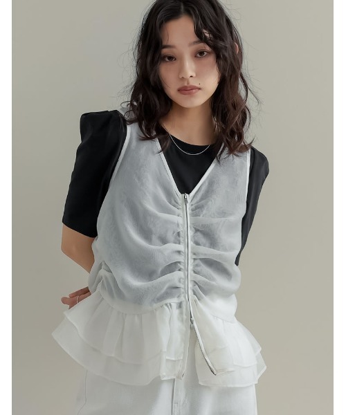 Re:EDIT（リエディ）の「オーガンジーダブルジップフレアベスト（ベスト・レディース・ホワイト/ブラック/ベージュ・MEDIUM/LARGE）」の9枚目の写真