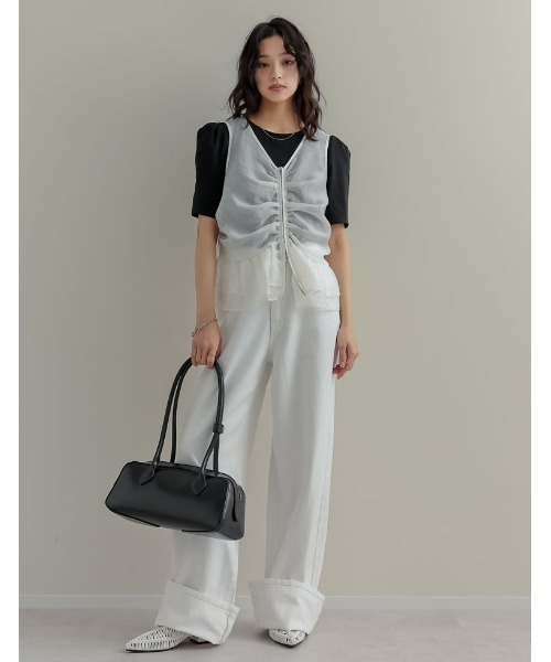 Re:EDIT（リエディ）の「オーガンジーダブルジップフレアベスト（ベスト・レディース・ホワイト/ブラック/ベージュ・MEDIUM/LARGE）」の10枚目の写真