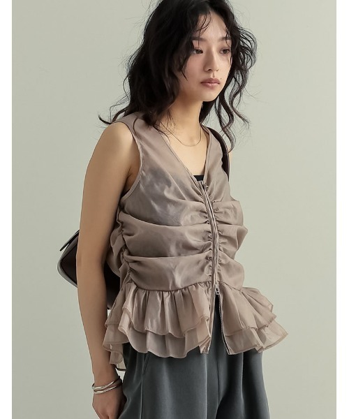 Re:EDIT（リエディ）の「オーガンジーダブルジップフレアベスト（ベスト・レディース・ホワイト/ブラック/ベージュ・MEDIUM/LARGE）」の5枚目の写真