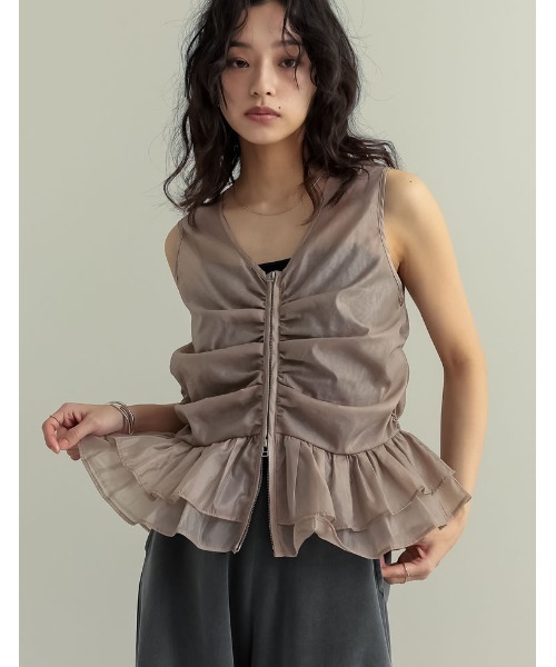 Re:EDIT（リエディ）の「オーガンジーダブルジップフレアベスト（ベスト・レディース・ホワイト/ブラック/ベージュ・MEDIUM/LARGE）」の7枚目の写真