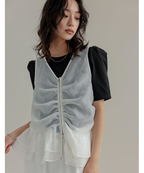 Re:EDIT（リエディ）の「オーガンジーダブルジップフレアベスト（ベスト・レディース・ホワイト/ブラック/ベージュ・MEDIUM/LARGE）」の18枚目の写真