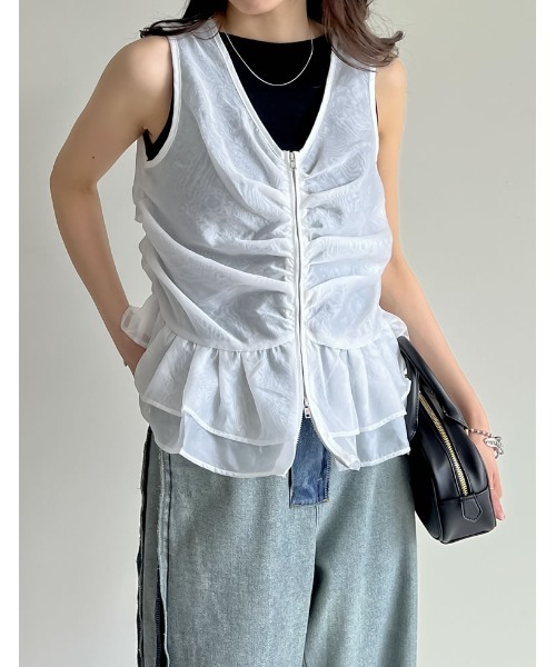 Re:EDIT（リエディ）の「オーガンジーダブルジップフレアベスト（ベスト・レディース・ホワイト/ブラック/ベージュ・MEDIUM/LARGE）」の16枚目の写真