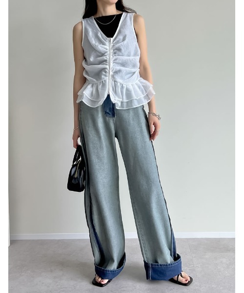 Re:EDIT（リエディ）の「オーガンジーダブルジップフレアベスト（ベスト・レディース・ホワイト/ブラック/ベージュ・MEDIUM/LARGE）」の17枚目の写真