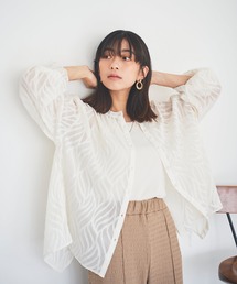 【150㎝前後の小柄さんサイズ】リーフ柄バックスリットシアーシャツ