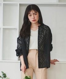 【150㎝前後の小柄さんサイズ】リーフ柄バックスリットシアーシャツ