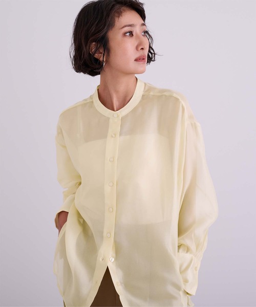 UR'S(ユアーズ)の「バンドカラーシアーシャツ(シャツ/ブラウス・レディース・ブラック/ホワイト/イエロー・S/M/L)」の3枚目の写真