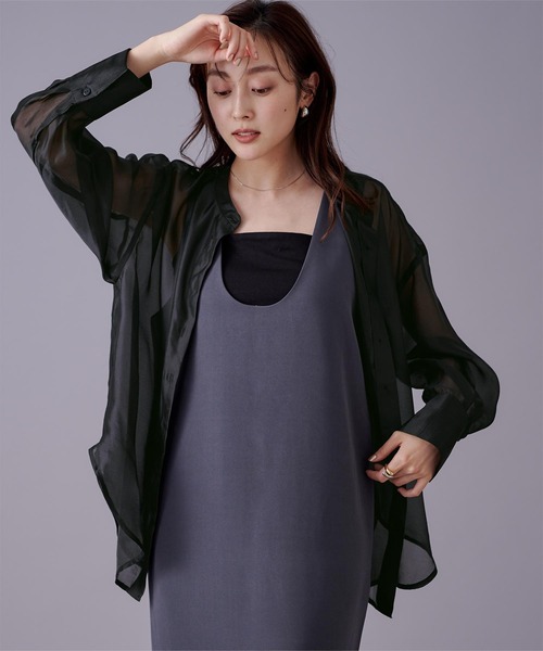 UR'S(ユアーズ)の「バンドカラーシアーシャツ(シャツ/ブラウス・レディース・ブラック/ホワイト/イエロー・S/M/L)」の2枚目の写真