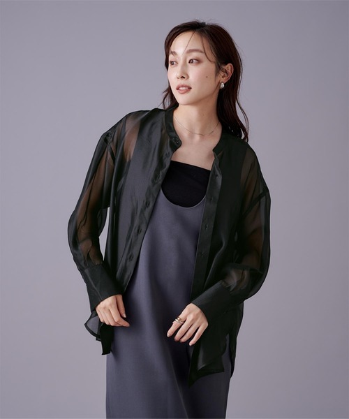 UR'S(ユアーズ)の「バンドカラーシアーシャツ(シャツ/ブラウス・レディース・ブラック/ホワイト/イエロー・S/M/L)」の6枚目の写真