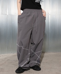 FOLLOWIN（フォロウィン）の「[UNISEX][ウエストゴム] ホワイト ステッチ ナイロン ストリング ワイドパンツ（その他パンツ）」