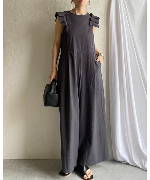 黒 ハイウエストコルセットデザイン サスペンダー付きオールインワンサロペット She's Closet サロペット オーバーオール ハイウエスト