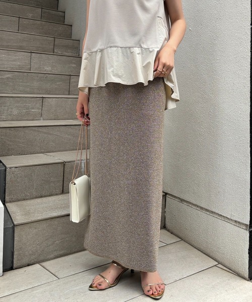 COLLAGE GALLARDAGALANTE（コラージュガリャルダガランテ）の「ラメカットIラインスカート/WEB限定（スカート・レディース・ネイビー/ゴールド/ブラック/シルバー・FREE）」の4枚目の写真