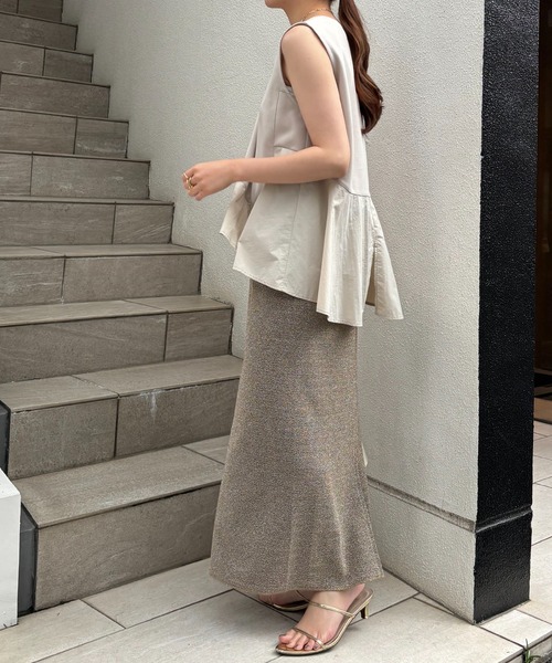 COLLAGE GALLARDAGALANTE（コラージュガリャルダガランテ）の「ラメカットIラインスカート/WEB限定（スカート・レディース・ネイビー/ゴールド/ブラック/シルバー・FREE）」の16枚目の写真